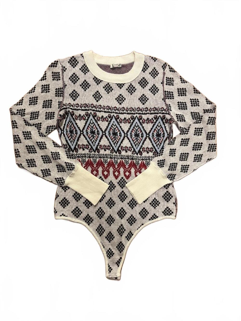 FREE PEOPLE Intimately Winter Warmer Sweater Bodysuit Size M Boho Winter